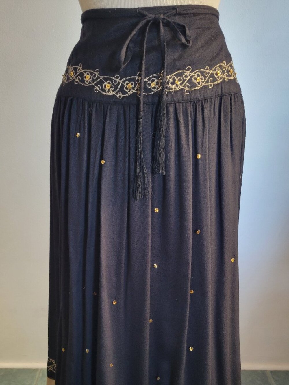 CLEARANCE - Laura Ashley Black & Gold Embroidered Maxi Skirt (Size: 14)